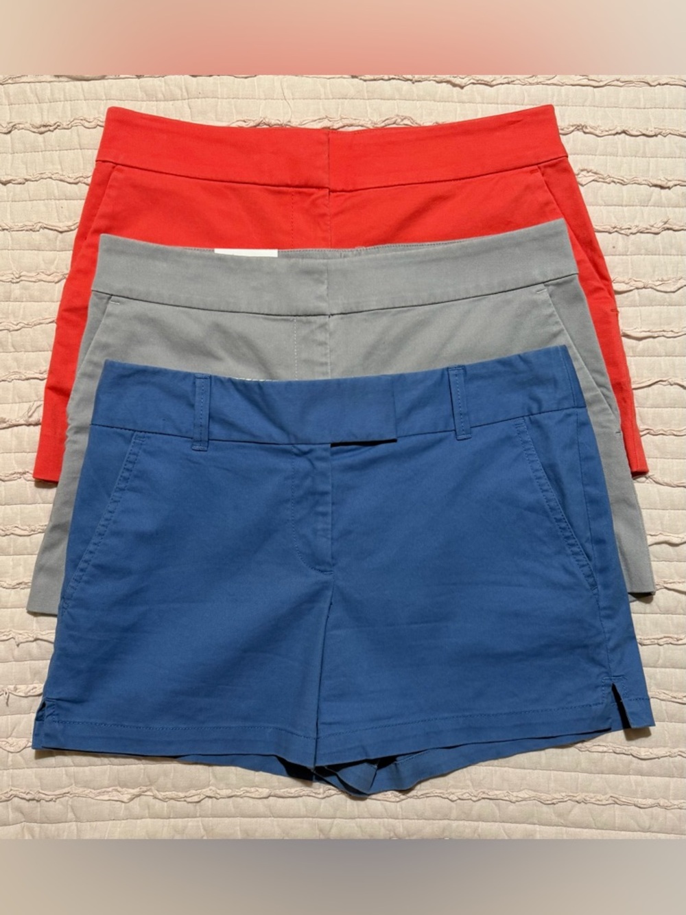 LOFT Women's Coral, Gray & Blue Cotton Blend Shorts Trio